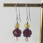 Plum Crystal Dangle Earrings | Artisan Earrings in Copper, Silver, or Bronze