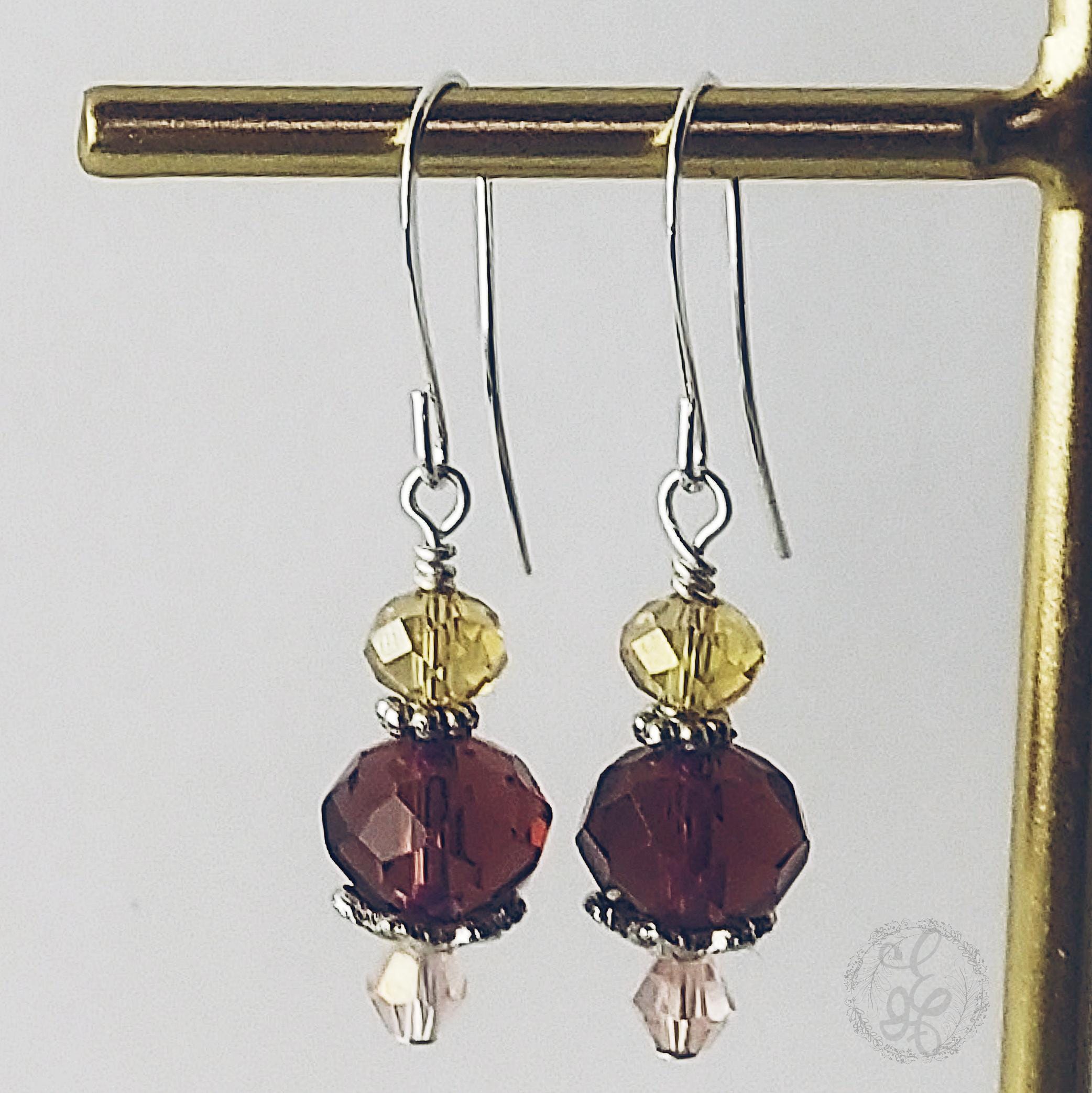 Plum Crystal Dangle Earrings | Artisan Earrings in Copper, Silver, or Bronze