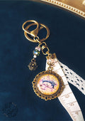 Vintage Sewing Purse Charm – Resin Cabochon with Antique Sewing Machine, Lace & Measuring Tape Ribbon