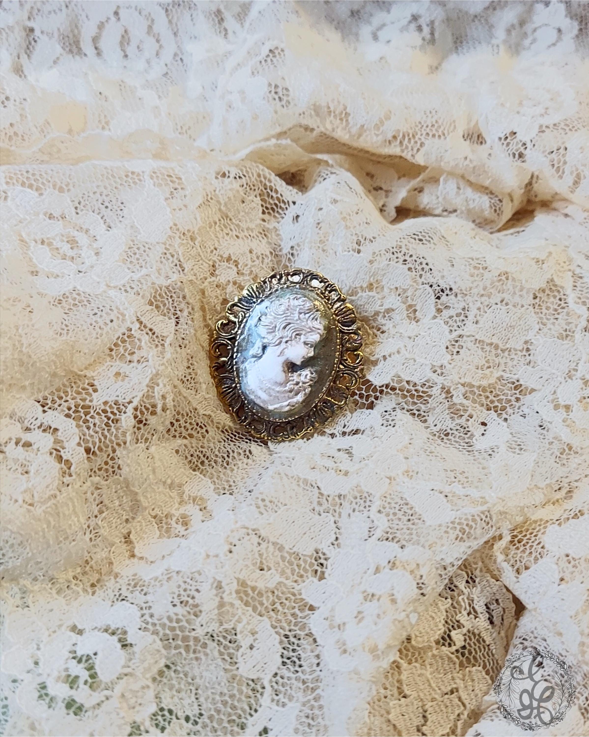 Handcrafted Antique Brass Cameo Brooch – Vintage Style Distressed Pin for Coats, Hats, or Scarves – Victorian Inspired Gift for Her