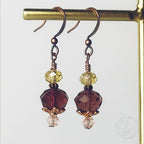 Plum Crystal Dangle Earrings | Artisan Earrings in Copper, Silver, or Bronze
