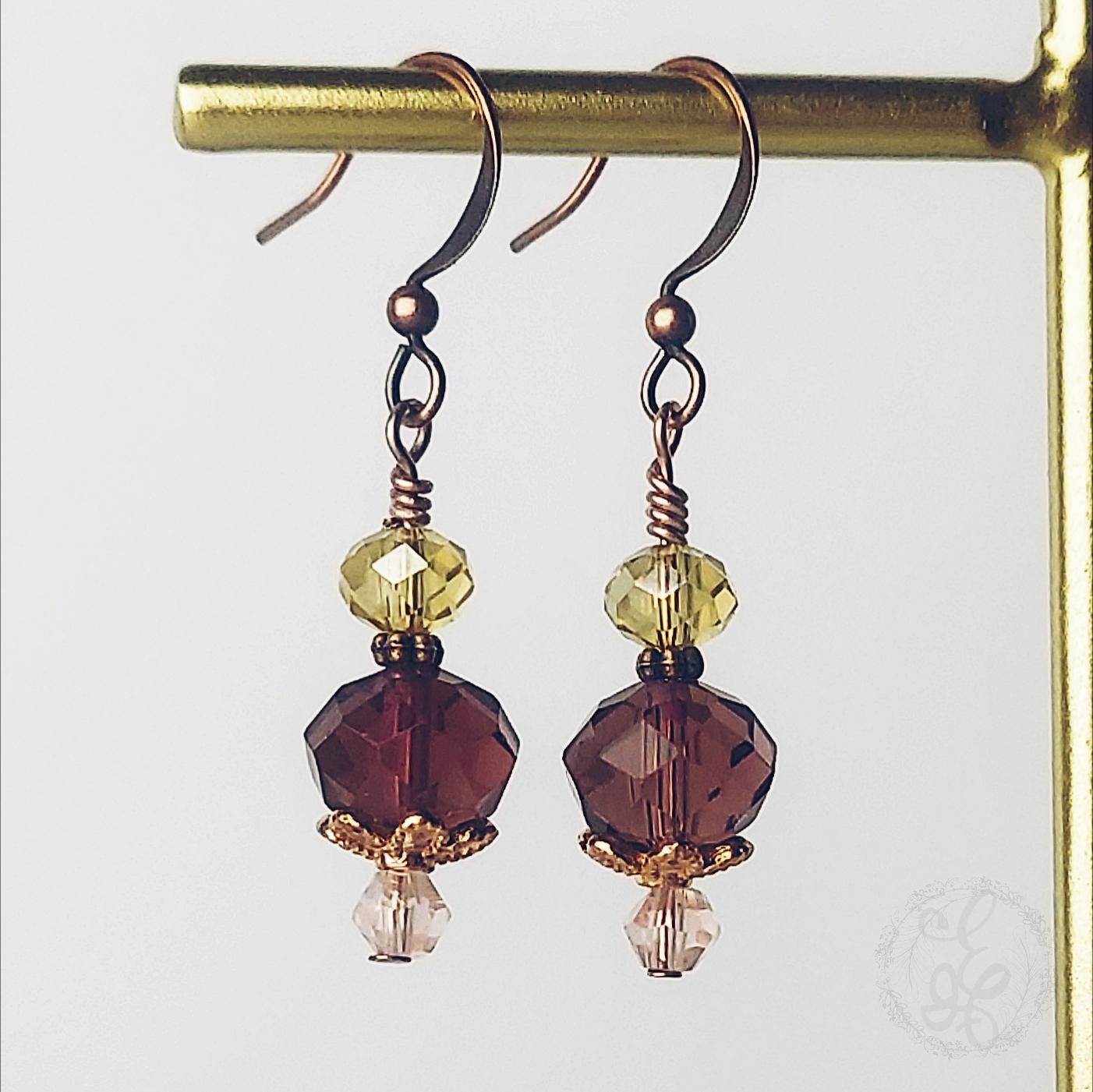 Plum Crystal Dangle Earrings | Artisan Earrings in Copper, Silver, or Bronze