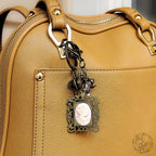 Victorian Tea Purse Charm & Keychain – Handcrafted Cameo, Teapot and Crystal Charms – Antique Brass