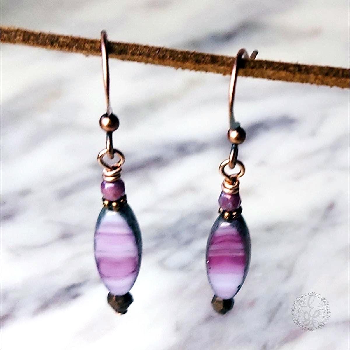 Artisan Drop Earrings in Mulberry Pink for Boho Chic Style