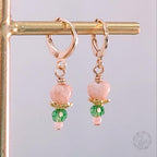 Petite Gold Huggie Hoop Earrings – Pink & Green Crystal Dangles | 18K Gold Hoops for Girls