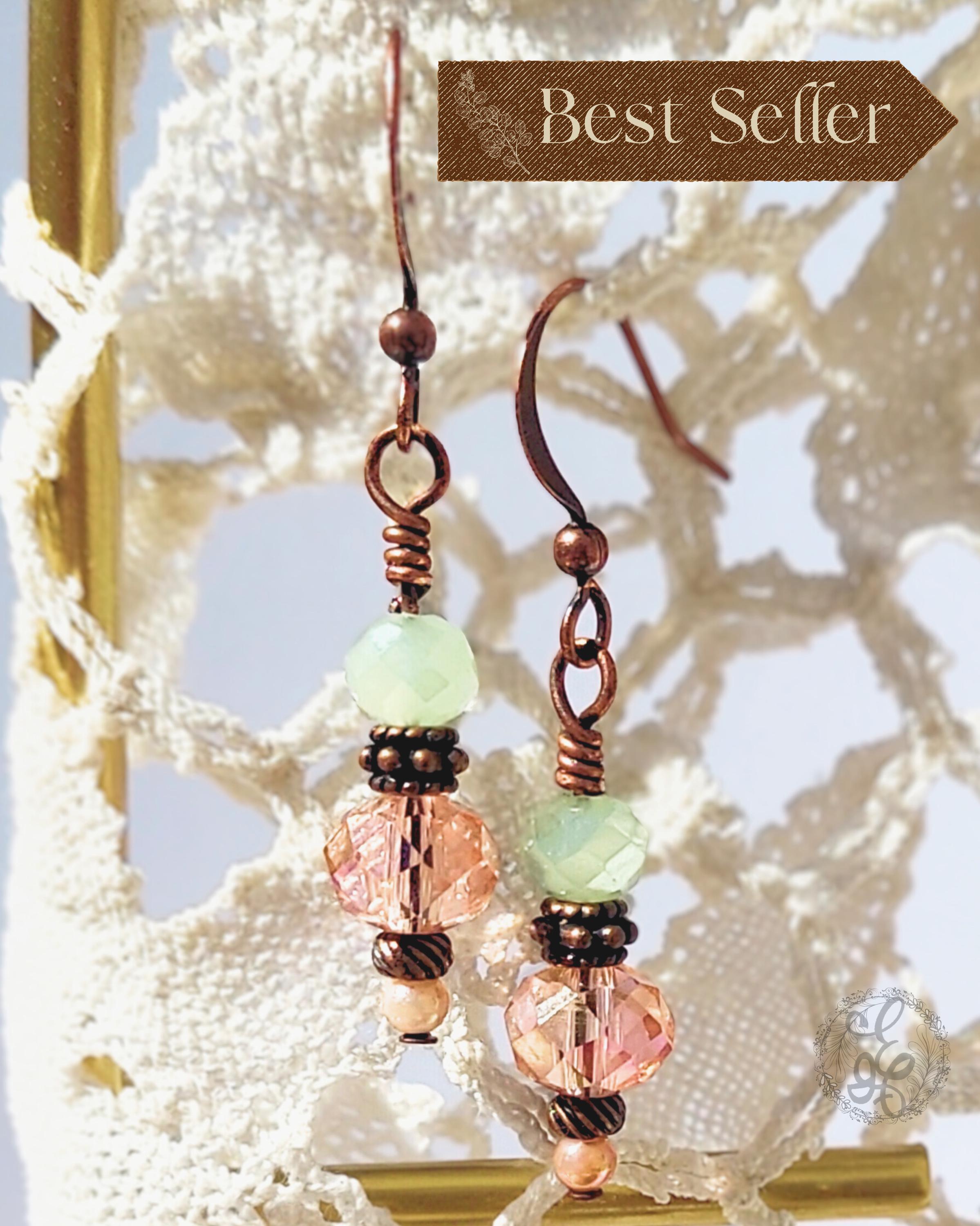 Vintage Inspired Artisan Dangle Earrings with Faceted Crystal Beads