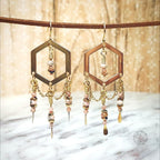 Elegant Rhodochrosite Gold Plated Chandelier Earrings