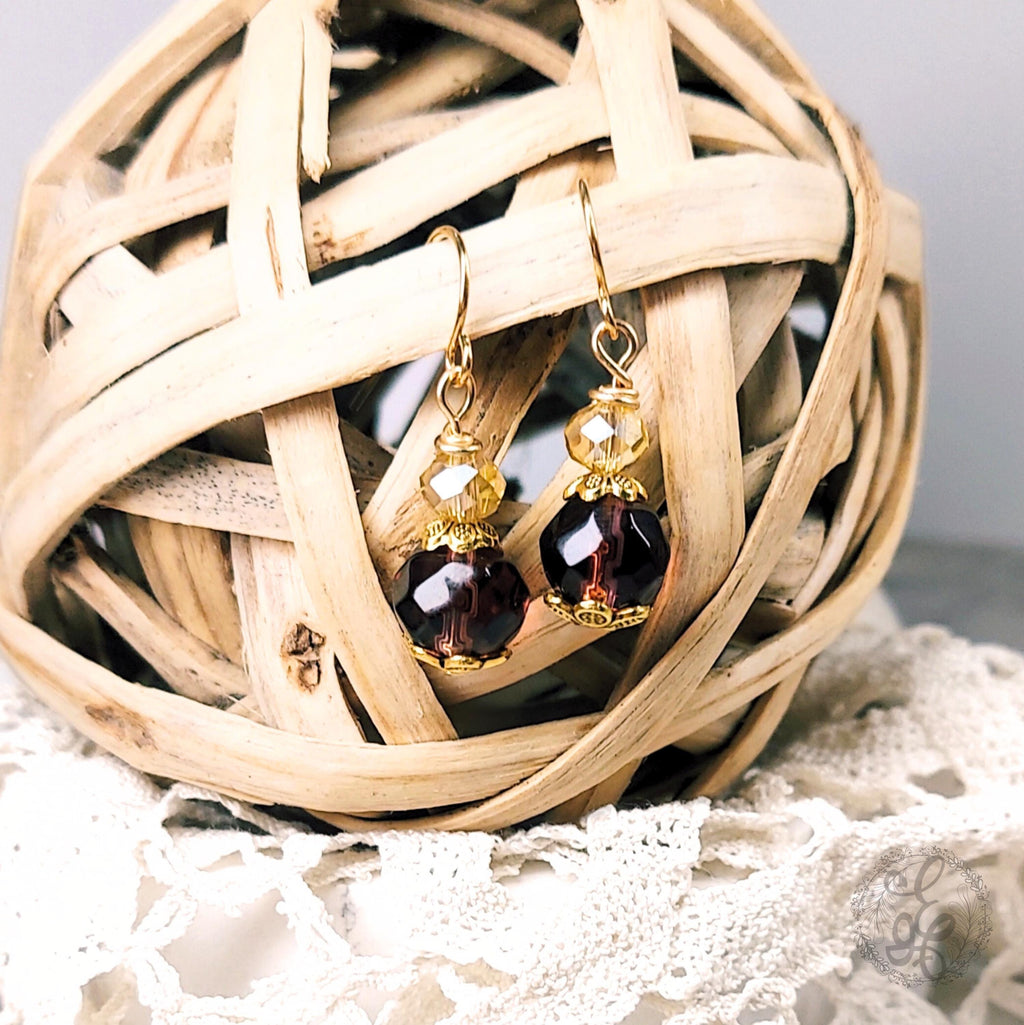 Purple and Yellow Crystal Earrings simple dangle earrings gifts for her