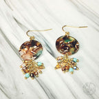 Brown and Cream Disc Earrings with Cluster Drop - Tortoise Shell Acetate Dangle Earrings