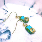 Turquoise Czech Glass Earrings – Gold Wire Wrapped Dangles – Artisan Boho Jewelry – Eidel’s Ideas Original