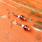 Mediterranean Summer Earrings – Vintage-Inspired Crystal & Copper Dangle Earrings – Artisan Pale Blue and Garnet Red Jewelry Gift