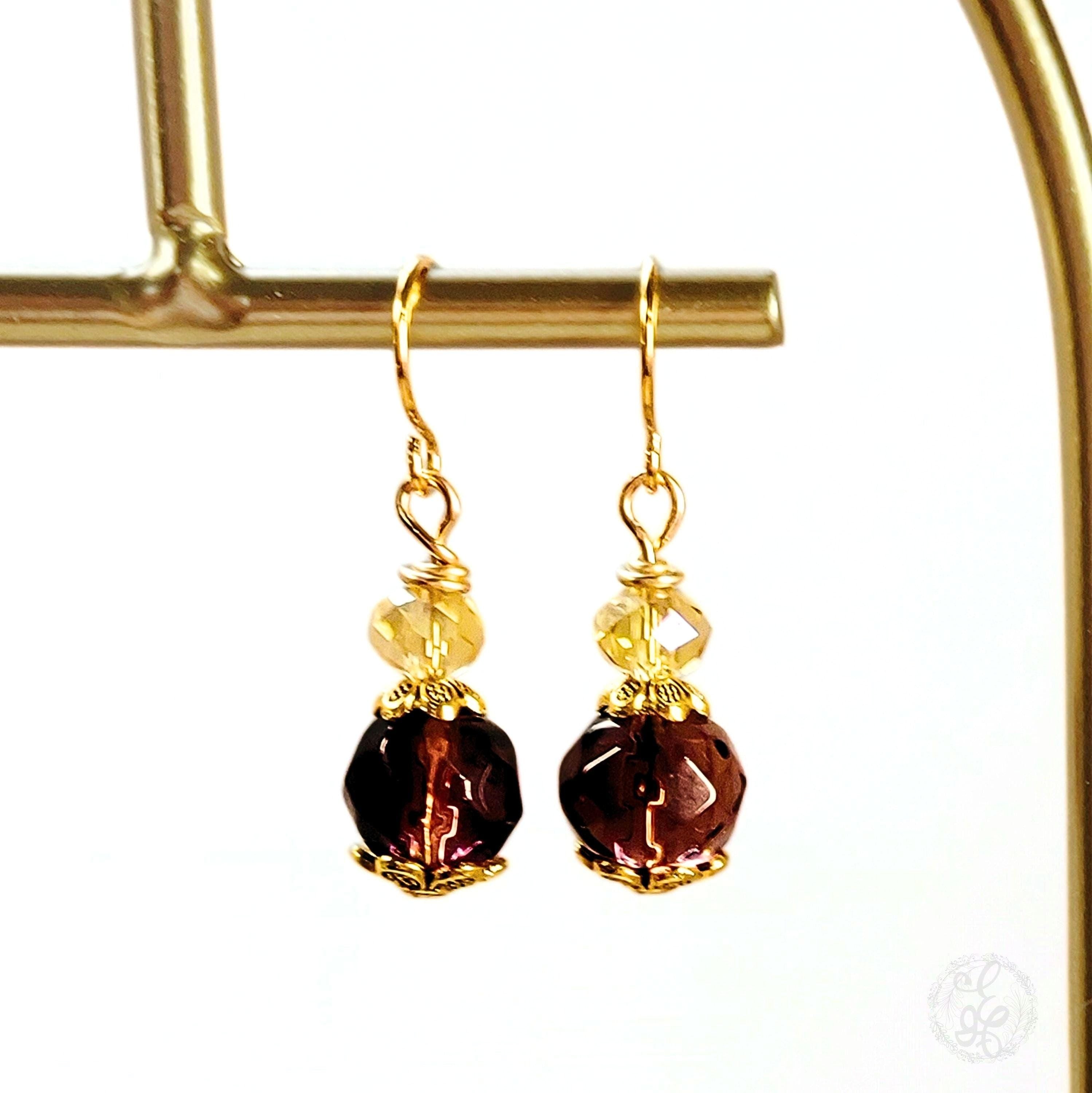 Purple and Yellow Crystal Earrings simple dangle earrings gifts for her