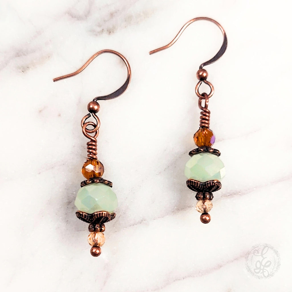 Antique Copper Crystal Earrings – Vintage Inspired Dangle Jewelry