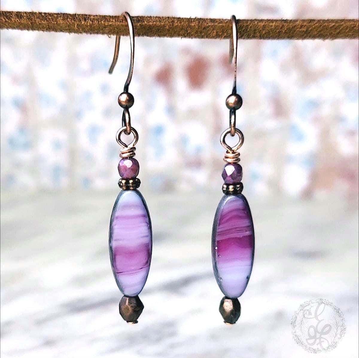 Artisan Drop Earrings in Mulberry Pink for Boho Chic Style