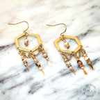 Elegant Rhodochrosite Gold Plated Chandelier Earrings