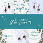 Plum Crystal Dangle Earrings | Artisan Earrings in Copper, Silver, or Bronze