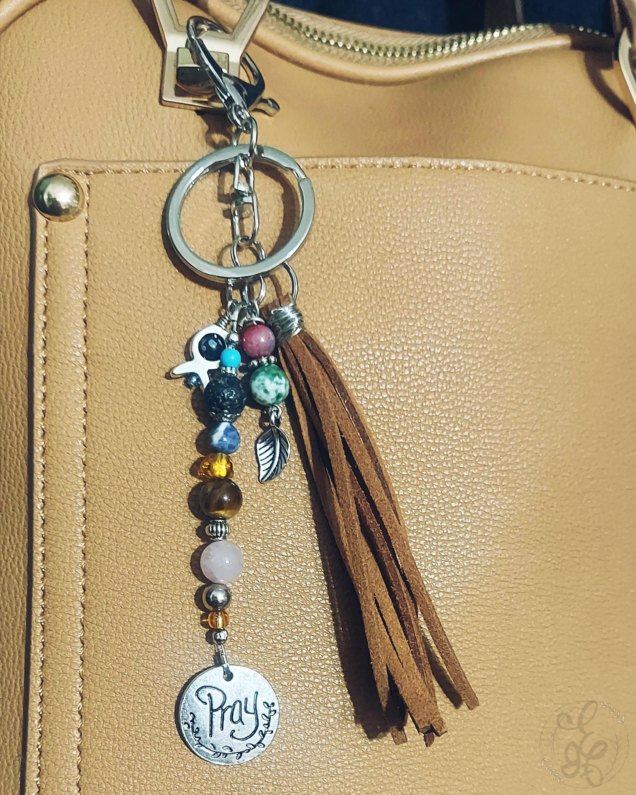 Artisan Prayer Keychain – Gemstone Beaded Purse Charm & Bag Clip