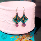 Mermaid Shell Earrings – Teal & Purple Czech Glass Dangle Earrings – Hypoallergenic Brass Hooks – Eidel’s Ideas Original