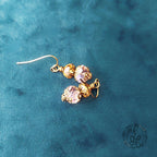Victorian Style Earrings – Pink and Amber Crystal Dangle Earrings – Antique Bronze