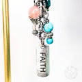 Faith Charm Purse Clip – Turquoise & Pink Beaded Keychain with Heart and Gemstones