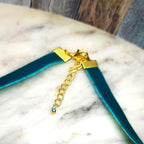 Teal Velvet Choker Necklace with Daisy Charm – Handcrafted Adjustable Choker