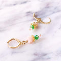 Petite Gold Huggie Hoop Earrings – Pink & Green Crystal Dangles | 18K Gold Hoops for Girls