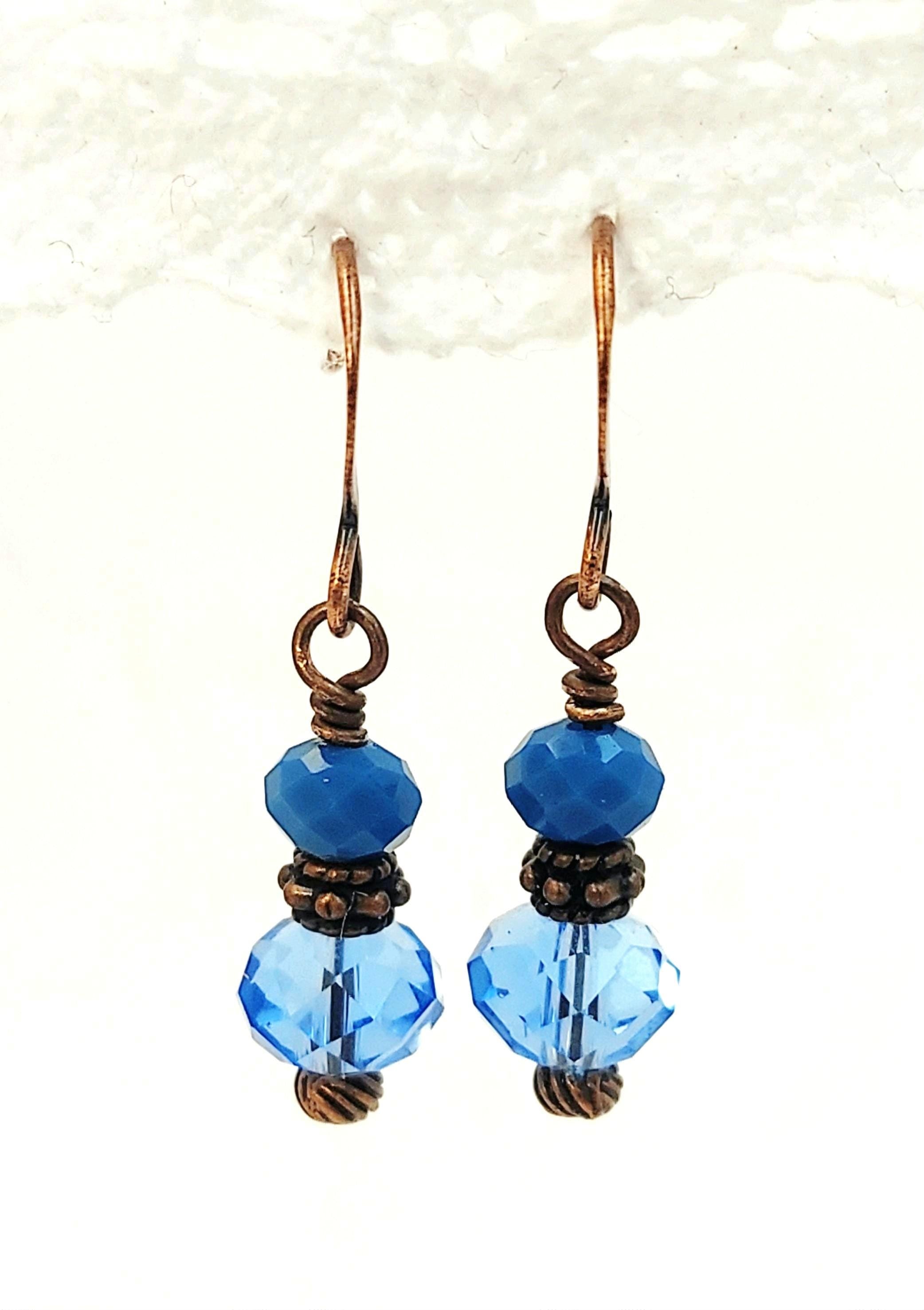 Montanna Blue Crystal Dangle Earrings Rachel Dangling Earrings Antique Copper Earrings