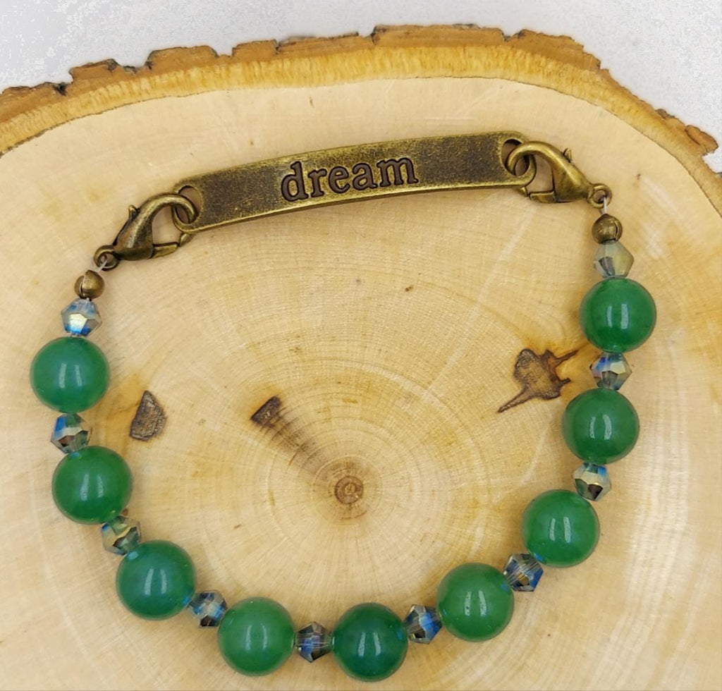 Green Aventurine Gemstone Bracelet with Dream Charm for Women, gift for friend