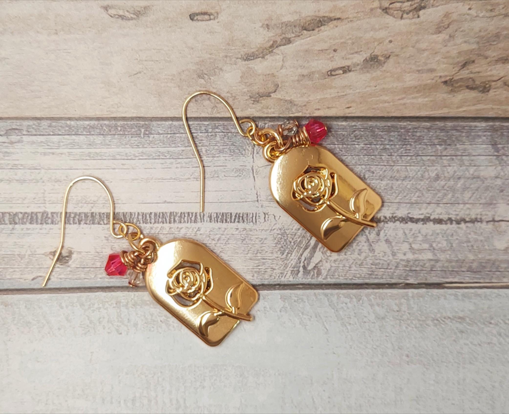 Gold Rose dangle earrings gifts for her Women's earrings drop earrings