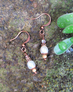 Freshwater Pearl Drop Earrings – Antique Copper & Czech Glass – Hypoallergenic, Vintage-Inspired Dangle Earrings
