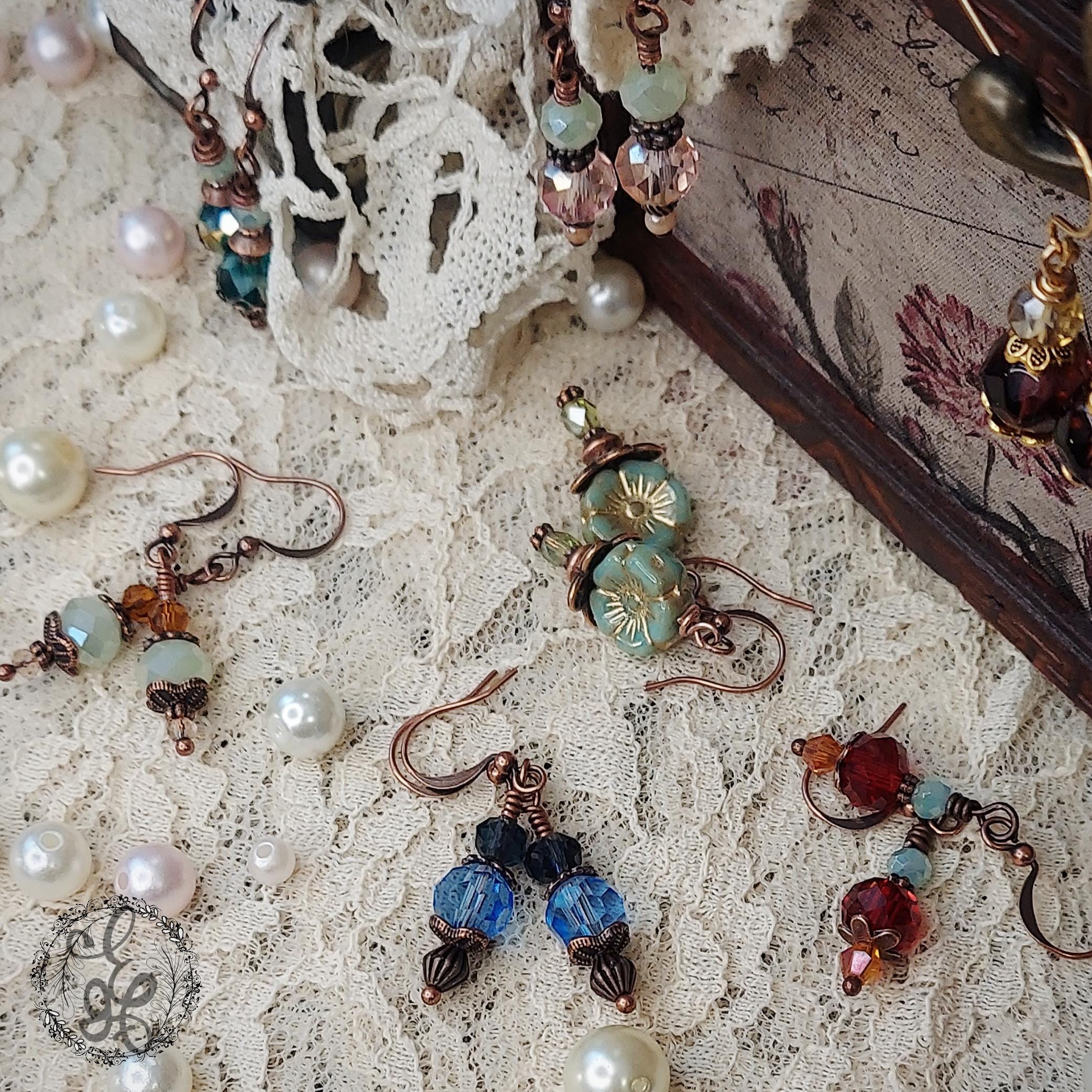 Antique Copper Crystal Earrings – Vintage Inspired Dangle Jewelry