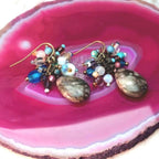 Genuine Jasper Gemstone Earrings – Earthy Boho Cluster Earrings – Antique Gold Jewelry