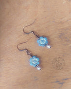Dusty Blue Czech Glass Flower Earrings – Antique Copper Dangle Earrings