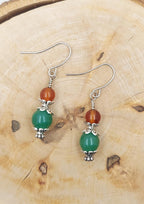 Orange and Green semi prescious stone earrings, Silver, Aventurine and Carnelian Earrings beaded Earrings Gemstone Dangle Earring Gifts for
