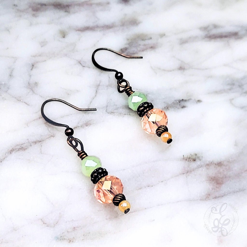 Vintage Inspired Artisan Dangle Earrings with Faceted Crystal Beads