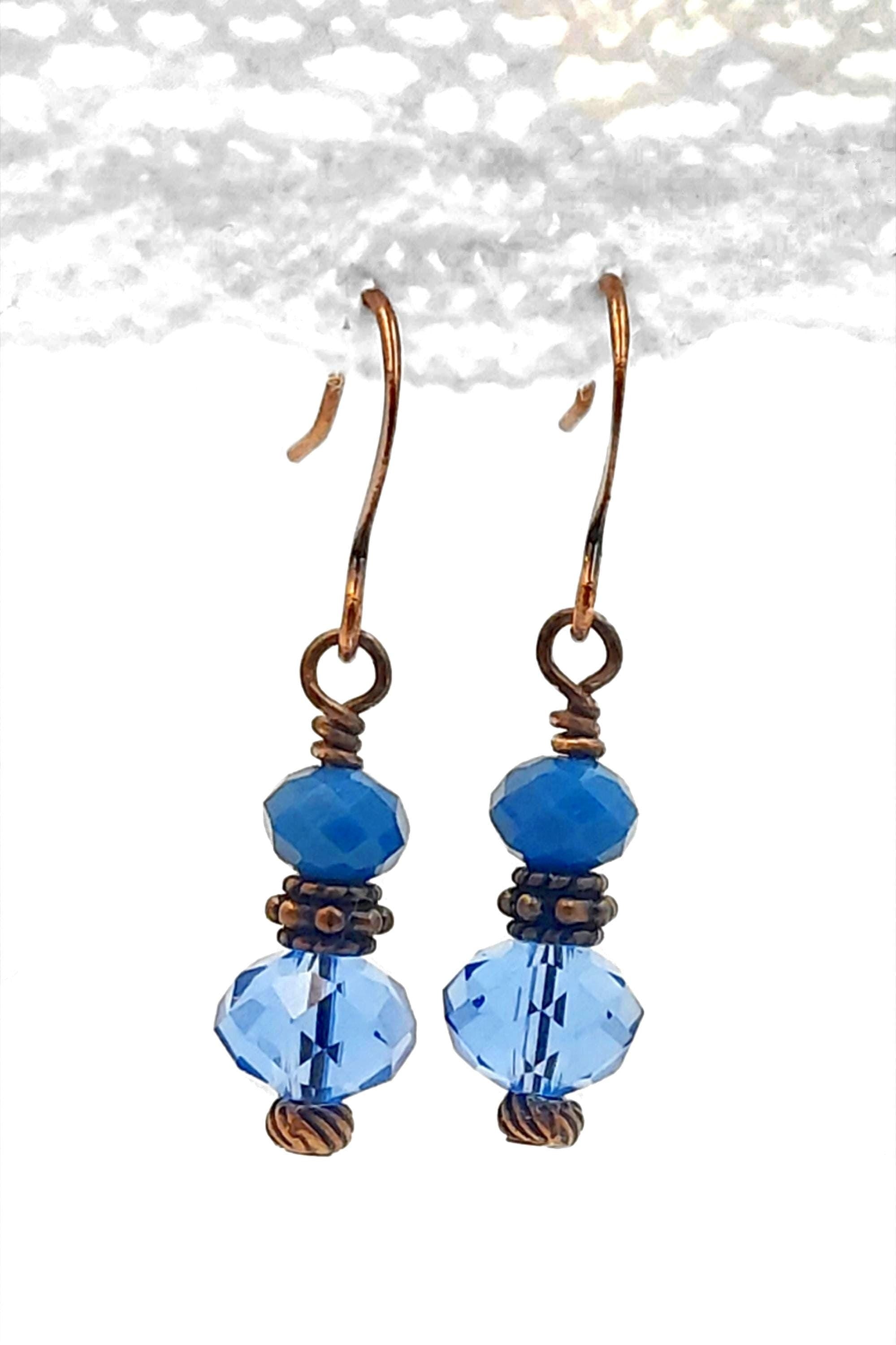 Montanna Blue Crystal Dangle Earrings Rachel Dangling Earrings Antique Copper Earrings