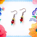 Crystal Earrings for Women with Red, Yellow and Turquoise on Antique Copper French Hooks