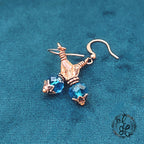Peacock Blue and Peach Crystal Earrings | Antique Copper Wire Wrapped | Vintage Oil Lamp Inspired