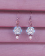 Dusty Blue Czech Glass Flower Earrings – Antique Copper Dangle Earrings