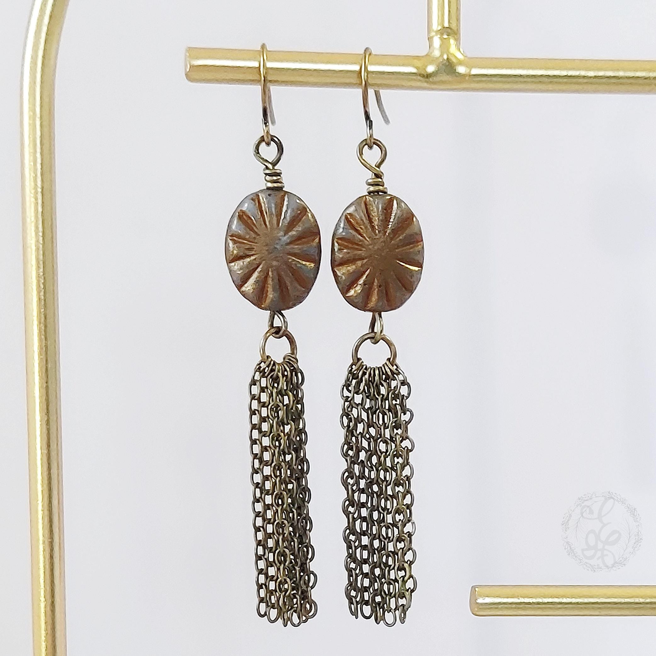 Boho Starburst Earrings with Chain Tassel – Artisan Dangle Jewelry