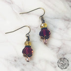 Plum Crystal Dangle Earrings | Artisan Earrings in Copper, Silver, or Bronze