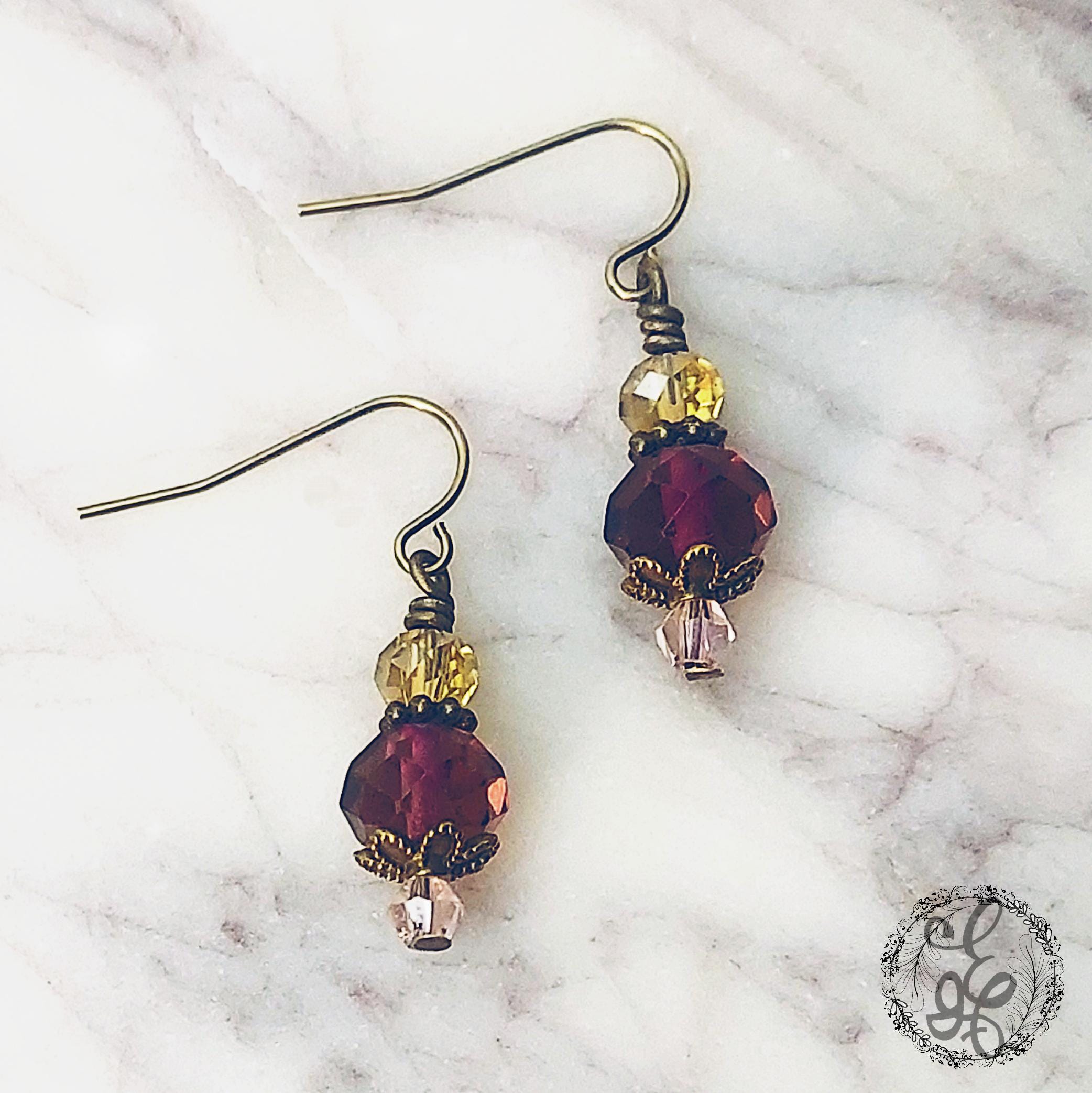 Plum Crystal Dangle Earrings | Artisan Earrings in Copper, Silver, or Bronze