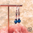 Peacock Blue and Peach Crystal Earrings | Antique Copper Wire Wrapped | Vintage Oil Lamp Inspired