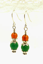 Orange and Green semi prescious stone earrings, Silver, Aventurine and Carnelian Earrings beaded Earrings Gemstone Dangle Earring Gifts for