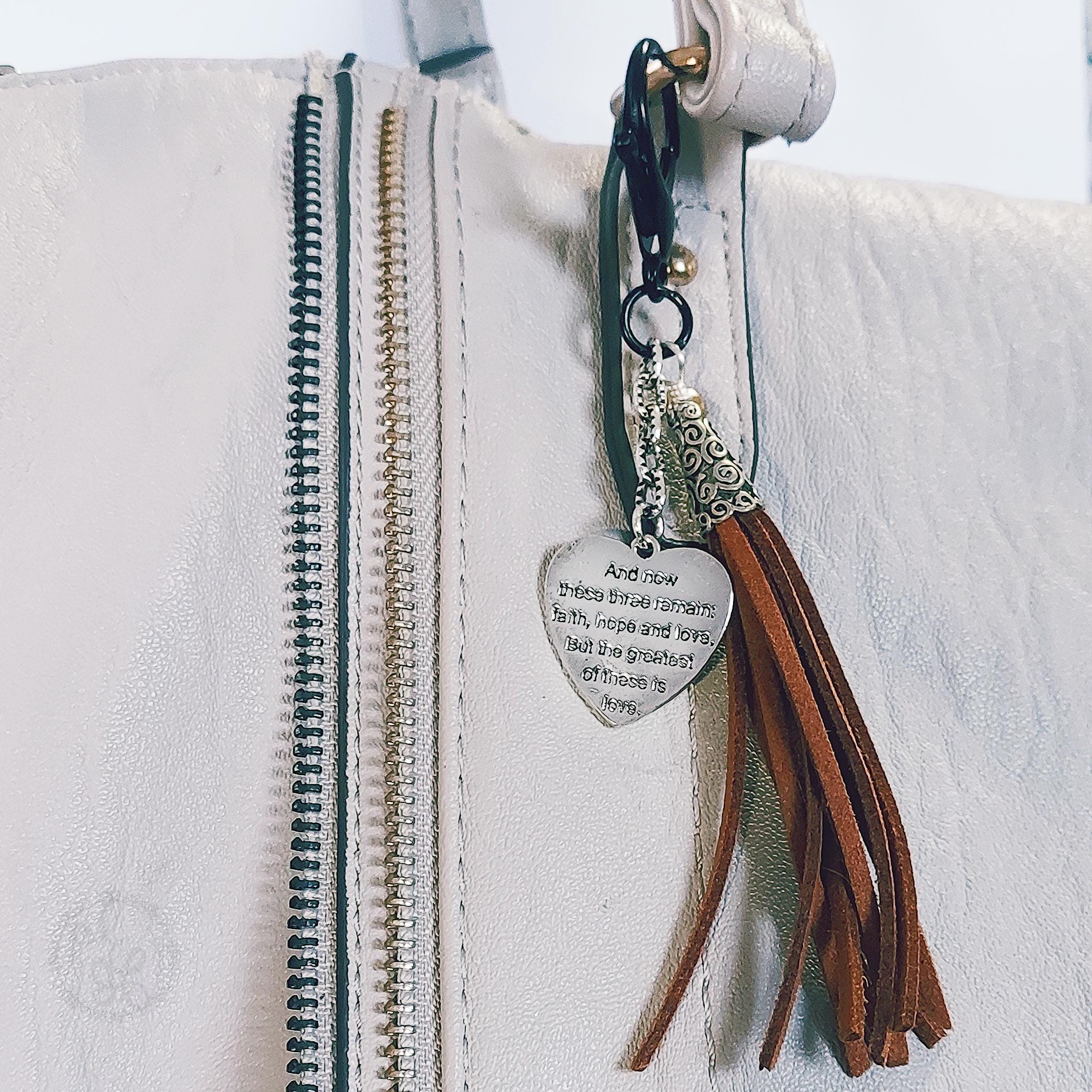 Faith Charm Purse Clip – Turquoise & Pink Beaded Keychain with Heart and Gemstones