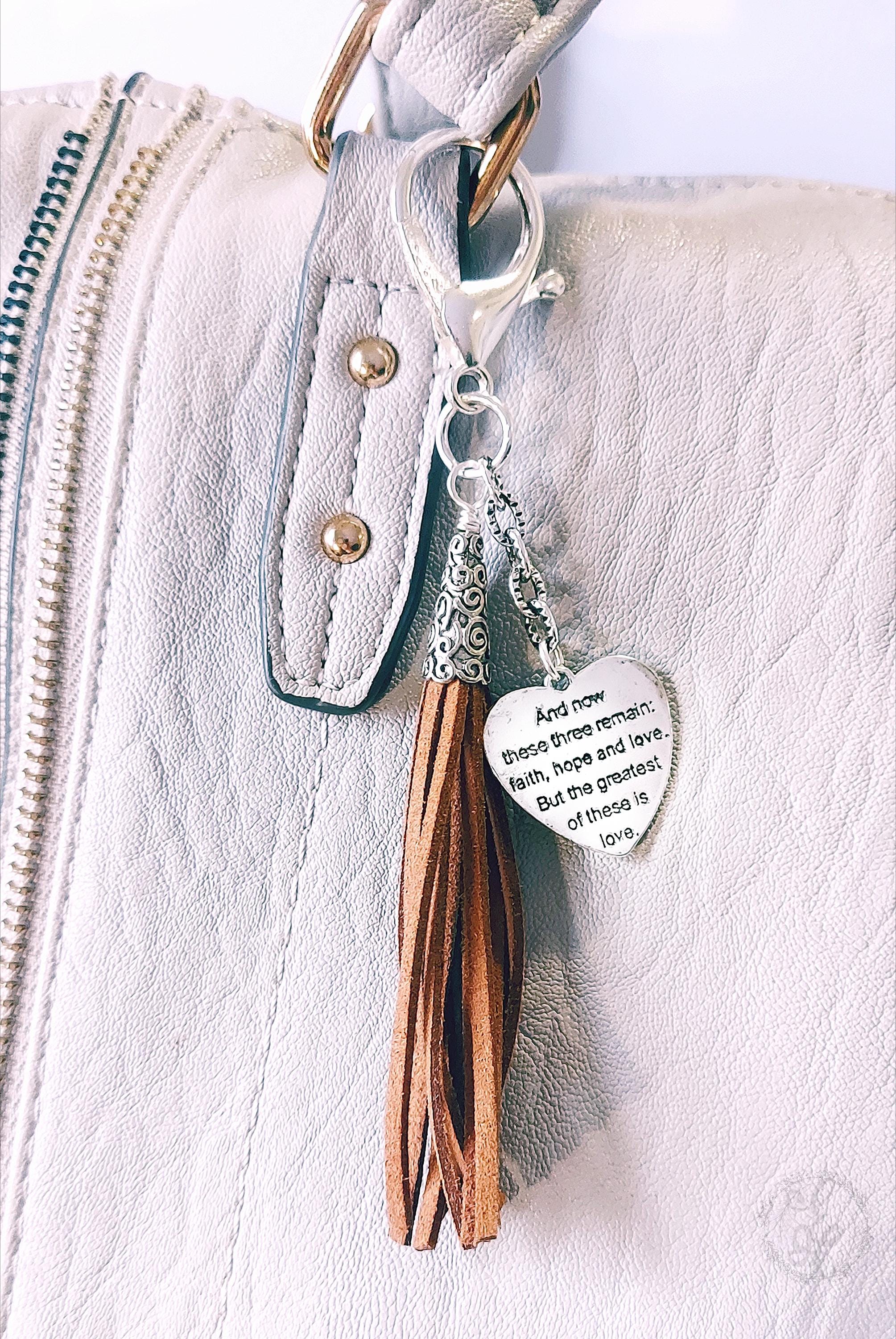 Faith Charm Purse Clip – Turquoise & Pink Beaded Keychain with Heart and Gemstones