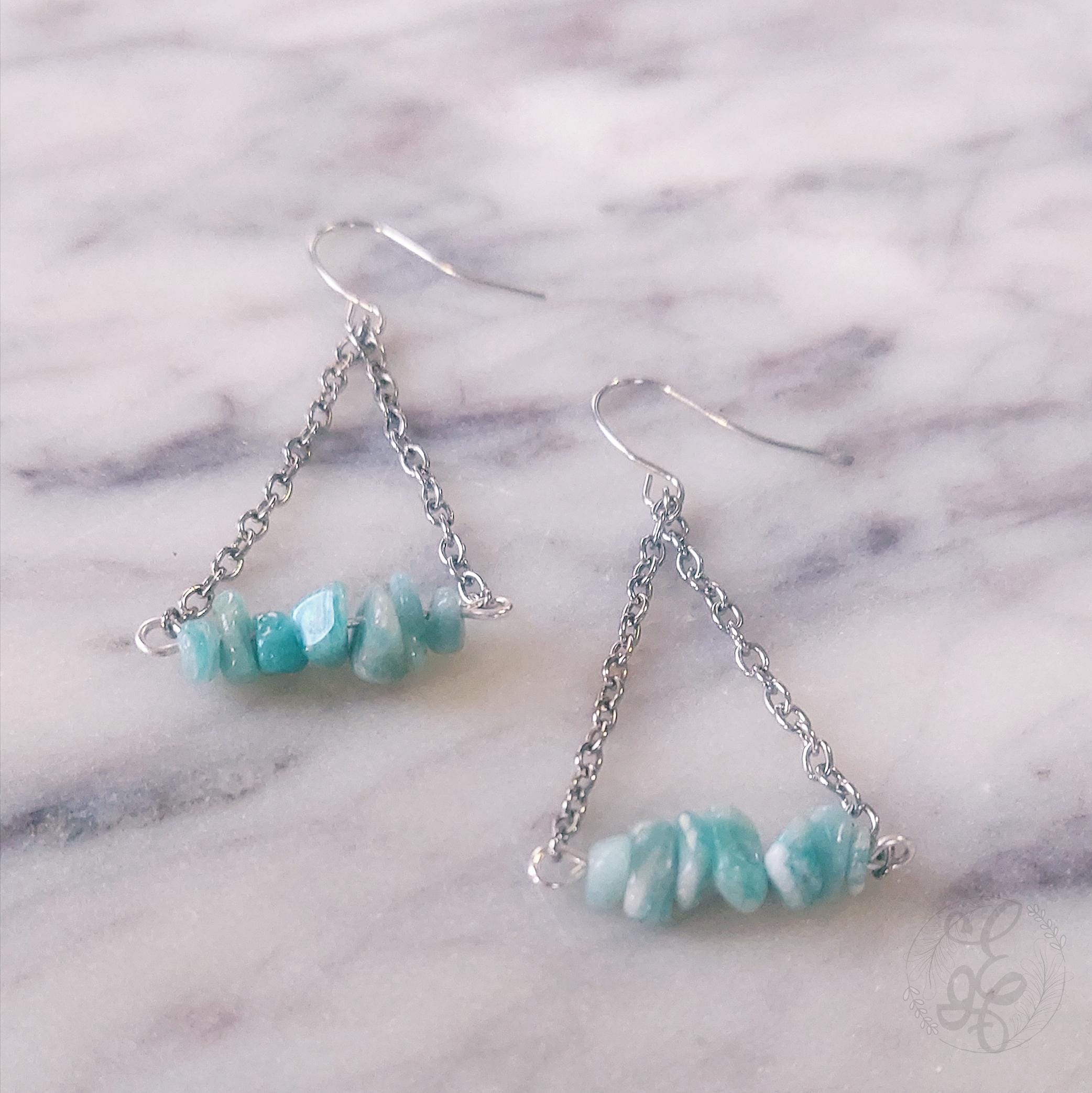 Amazonite Earrings: Boho Chic Triangle Amazonite Dangle Earrings - Handmade Gemstone Jewelry