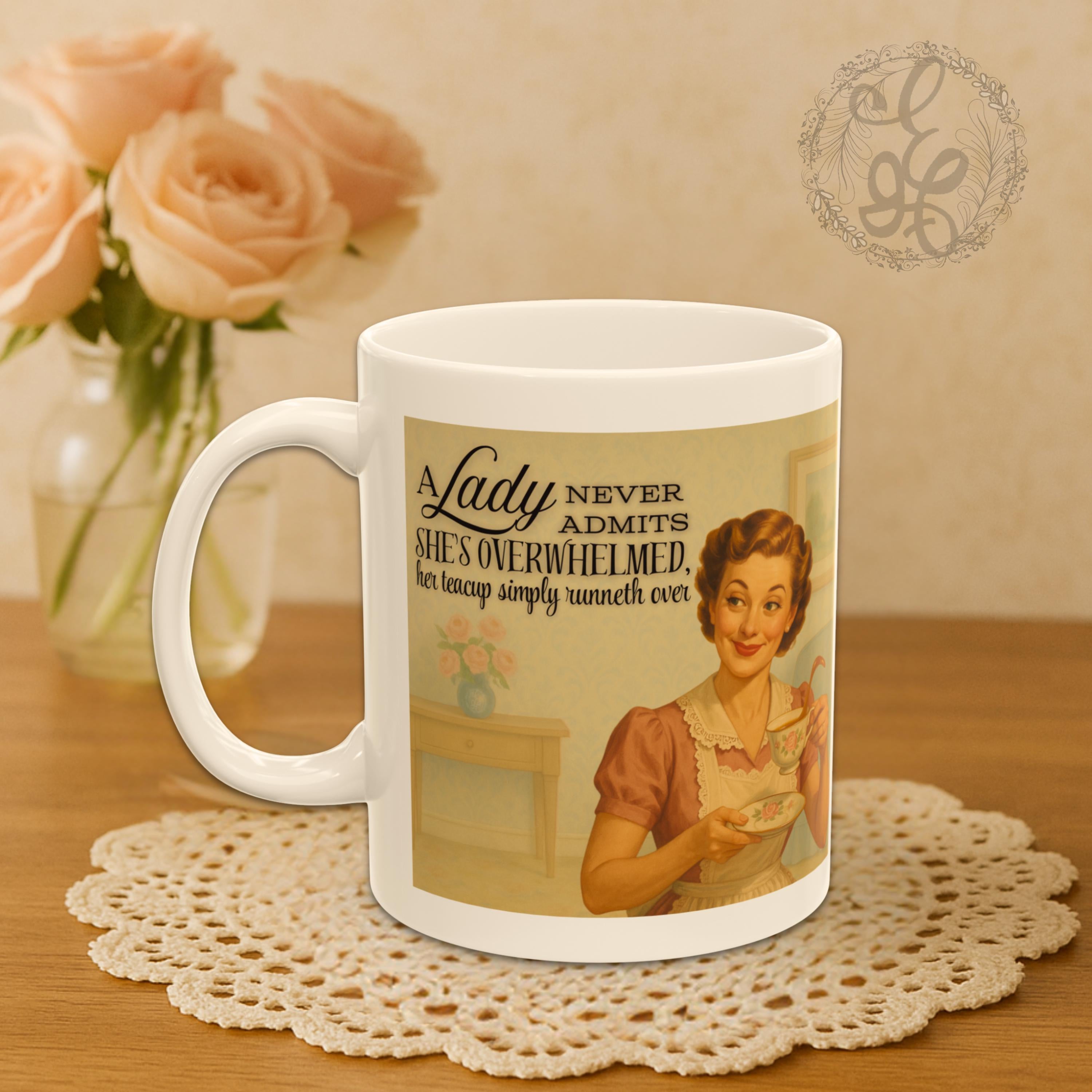 Wholesome Retro Ceramic Mug, Vintage Woman Homemaker Humor Gift, Cheeky Saying, Funny Coffee Cup, 11oz, Sarcastic Quote Mug