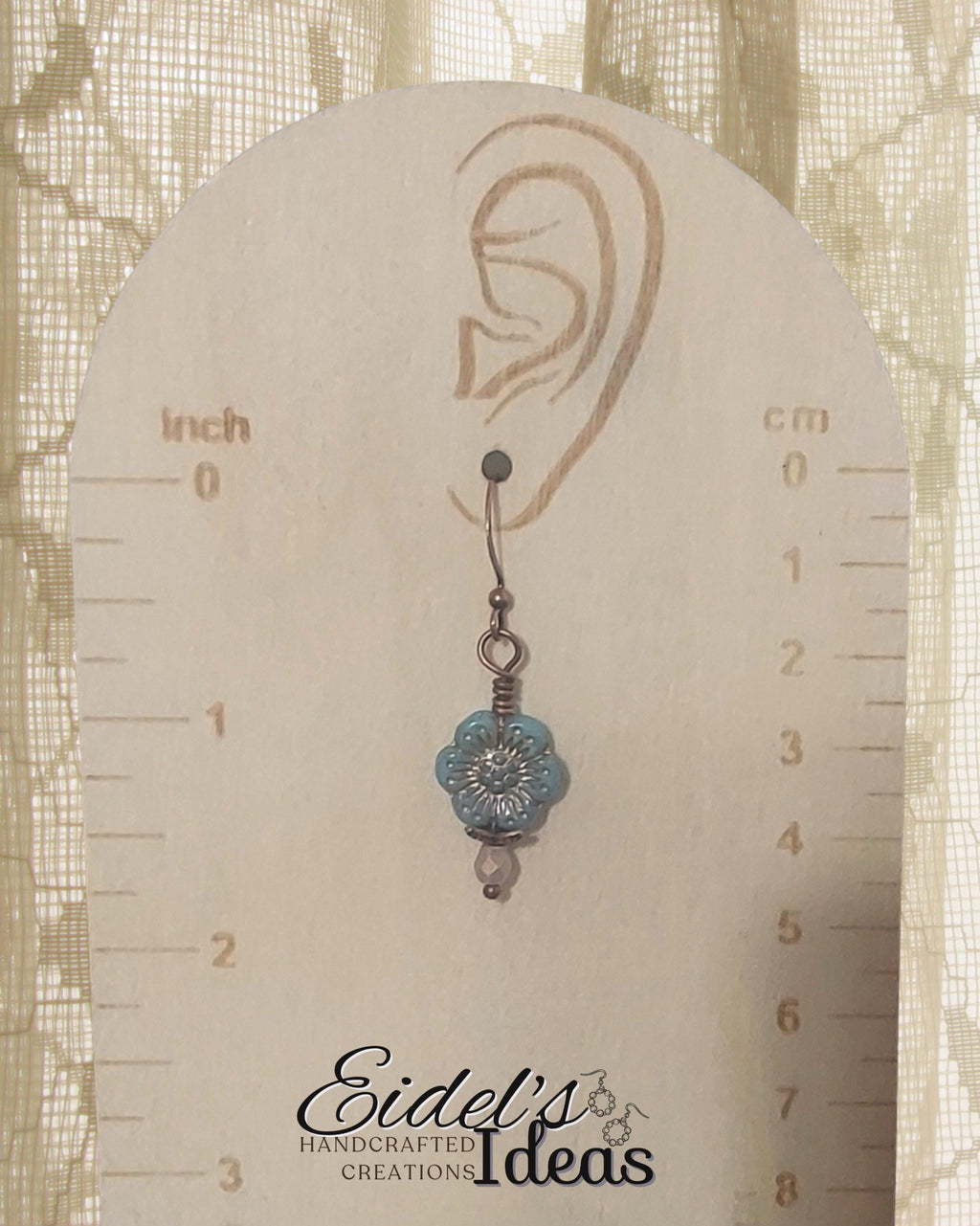Dusty Blue Czech Glass Flower Earrings – Antique Copper Dangle Earrings