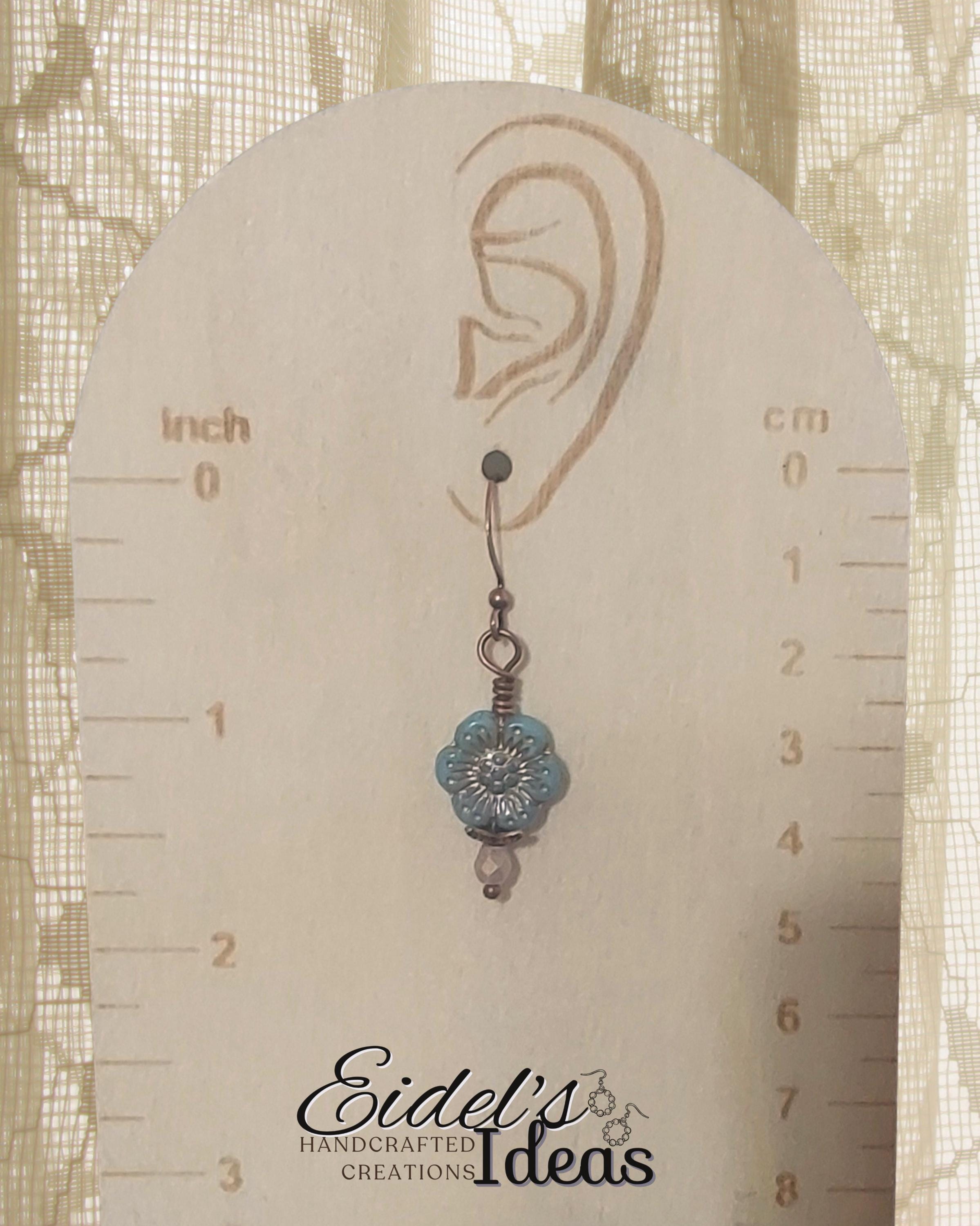 Dusty Blue Czech Glass Flower Earrings – Antique Copper Dangle Earrings